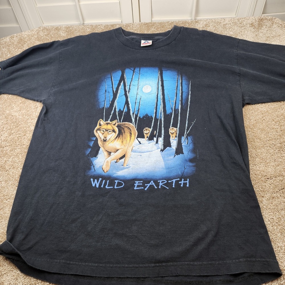 Alstyle AAA Wild Earth Wolf Graphic T-Shirt Mens XL Black Vintage Nature Tee
